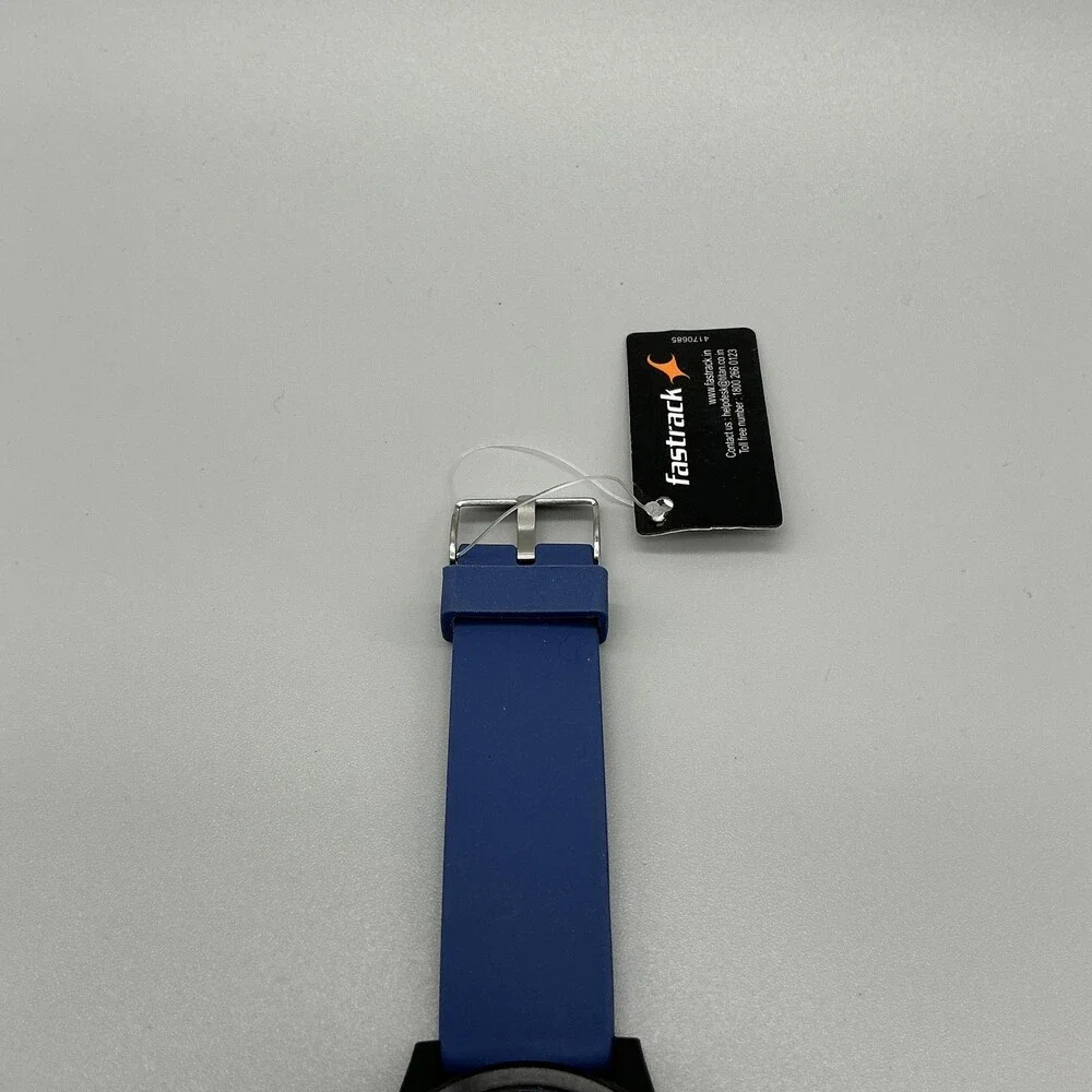 Fastrack Mens Watch 46mm Game Over Blue Dial Black Case Silicone 68012PP02